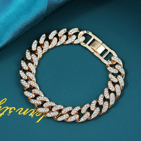 2 Pcs Iced Out Silver & Gold 18K Gold Plated Bling CZ Cuban Miami Link Bracelet